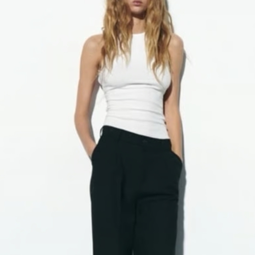 Zara White Ribbed Tank Top